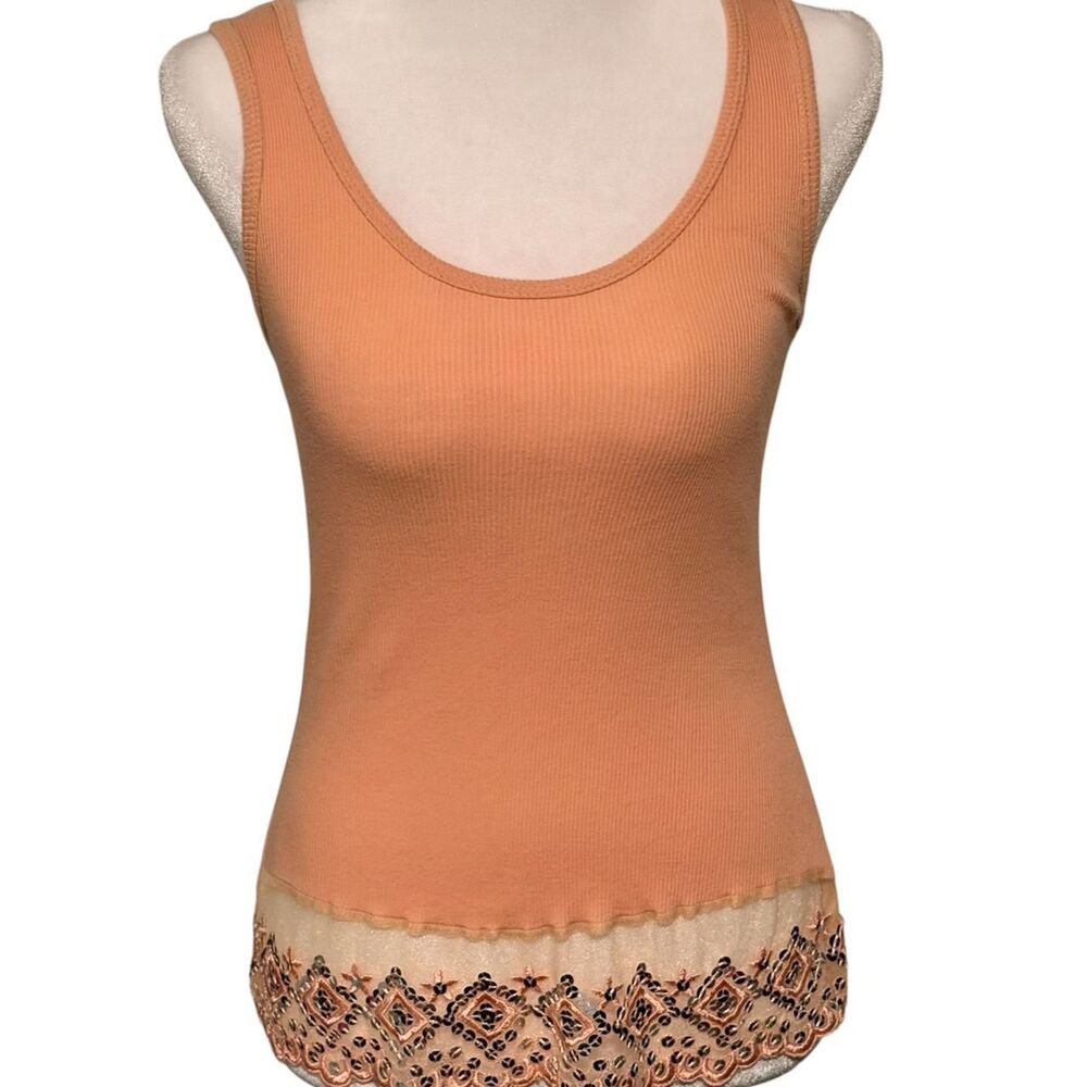 Y2K Peach tank top with lace trim